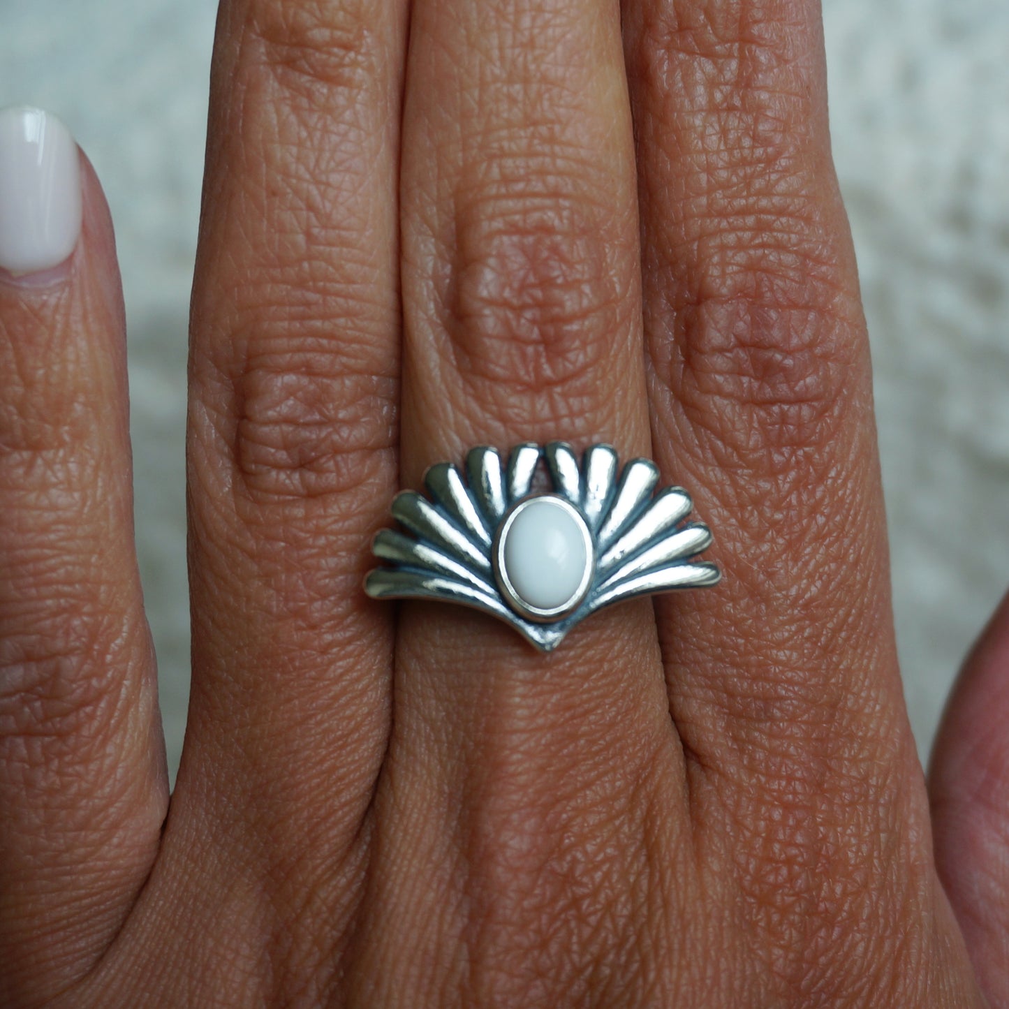 Prayer White Agate Ring