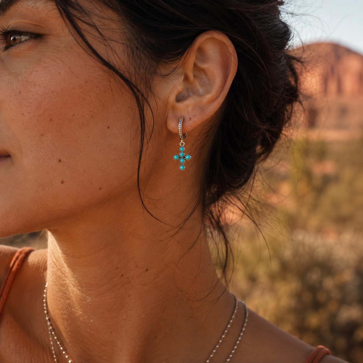 Turquoise Cross Hoop Earrings