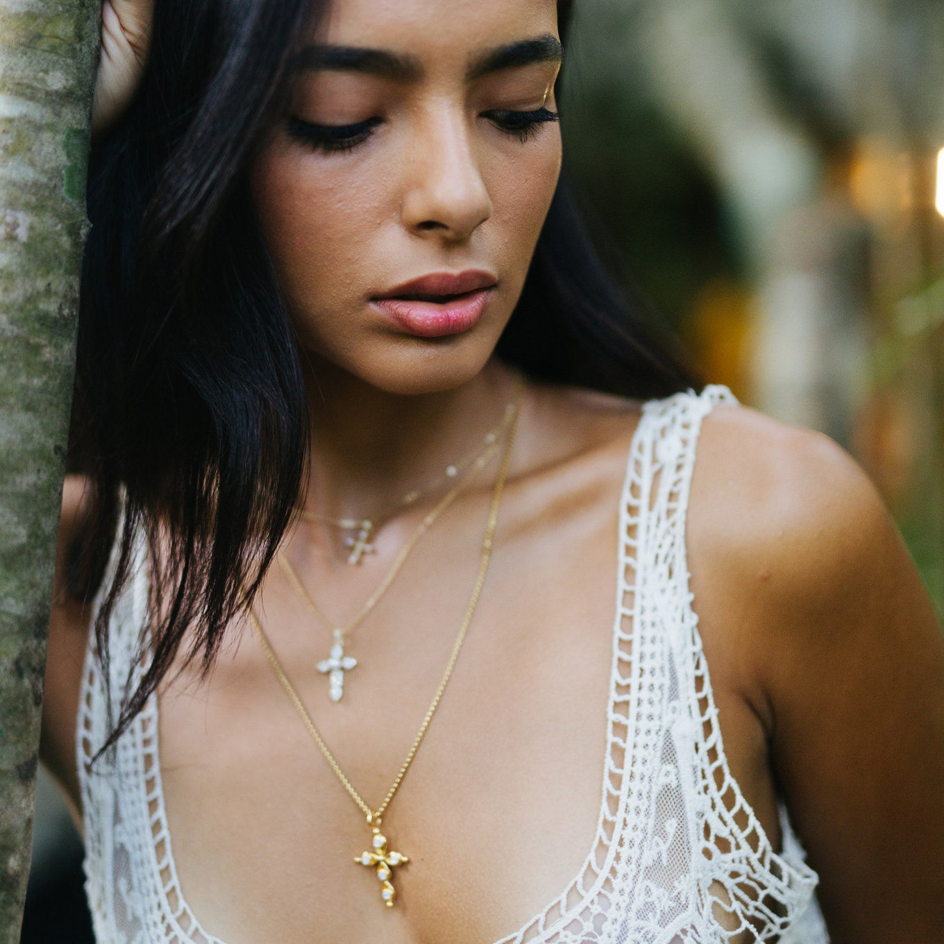 18K Gold Cross Necklace - Mother Of Pearl