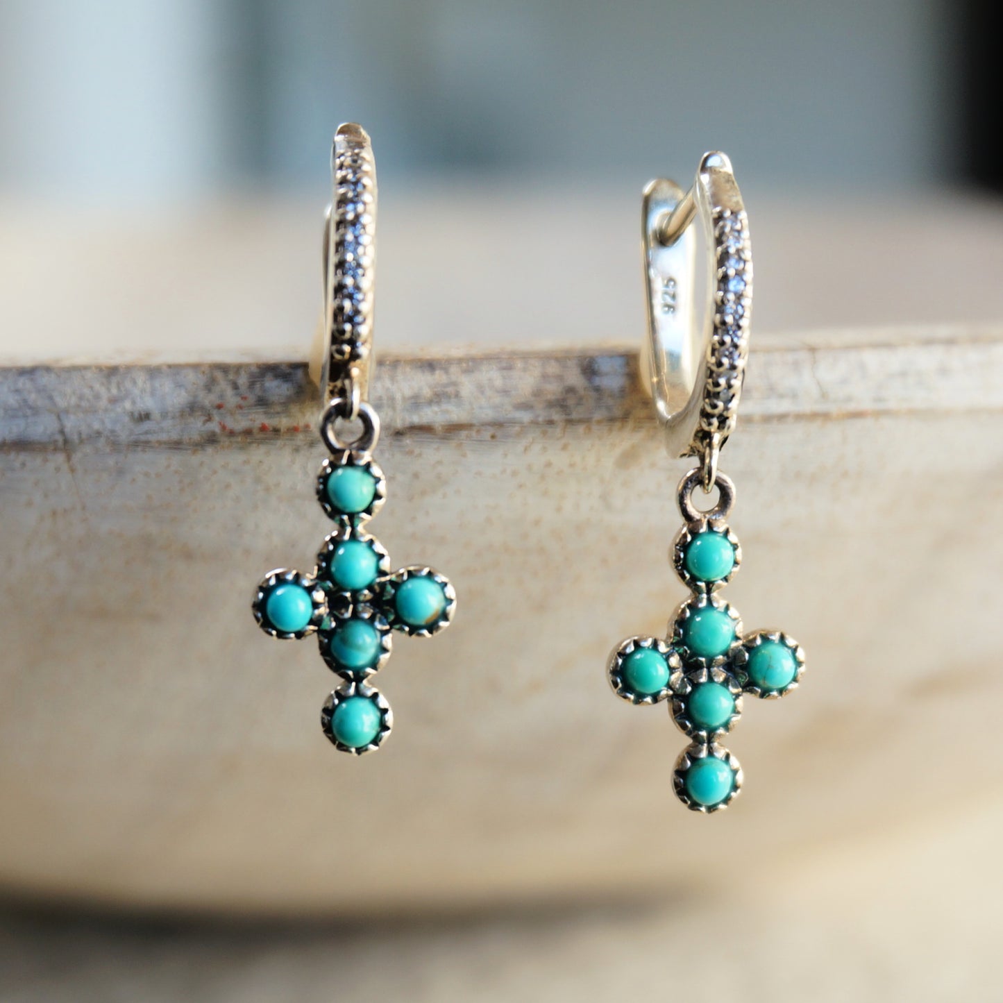 Turquoise Cross Hoop Earrings