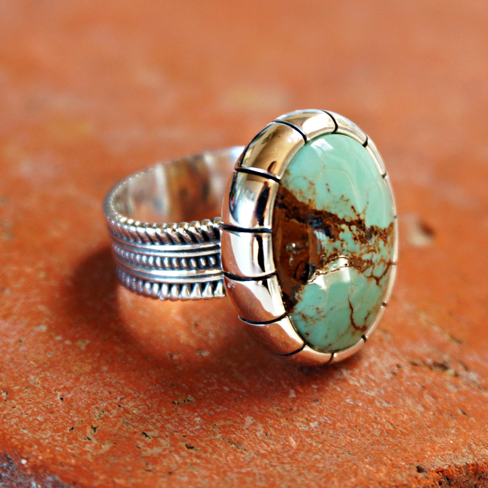 
                  
                    Number 8 Turquoise Sterling Silver Ring 458
                  
                