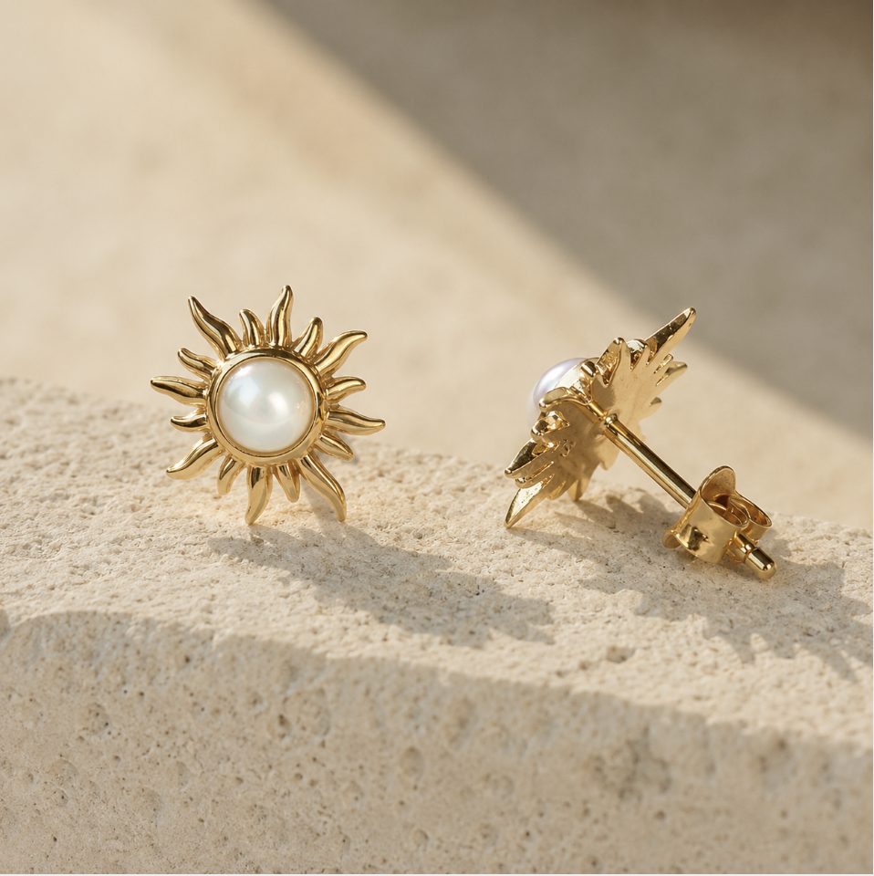 18k Gold Sunburst Earrings - Mother of pearl