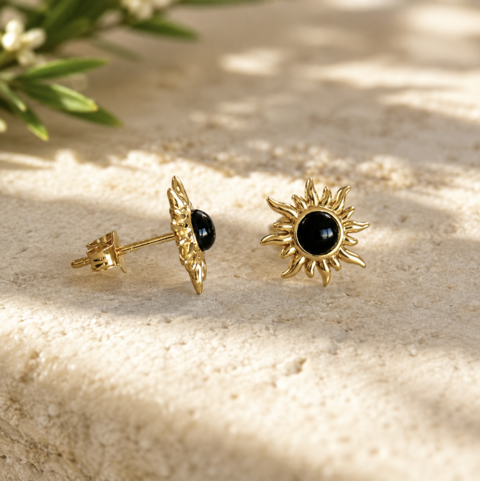 Sunburst 18K Gold Earrings - Onyx