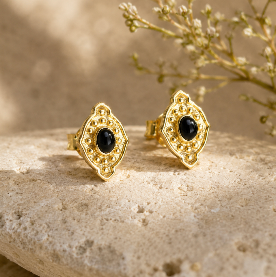 Yana 18k Gold Earrings - Onyx