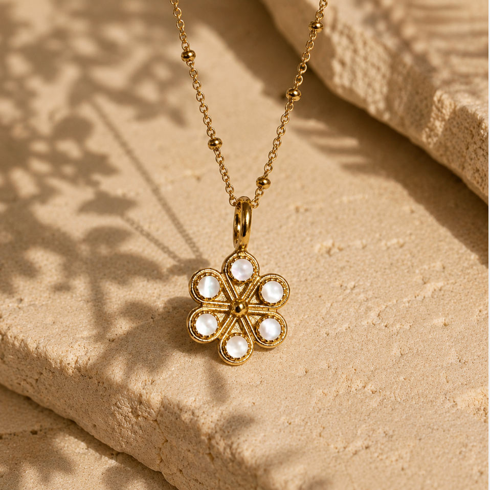 18K Gold Iris Necklace - Mother Of Pearl
