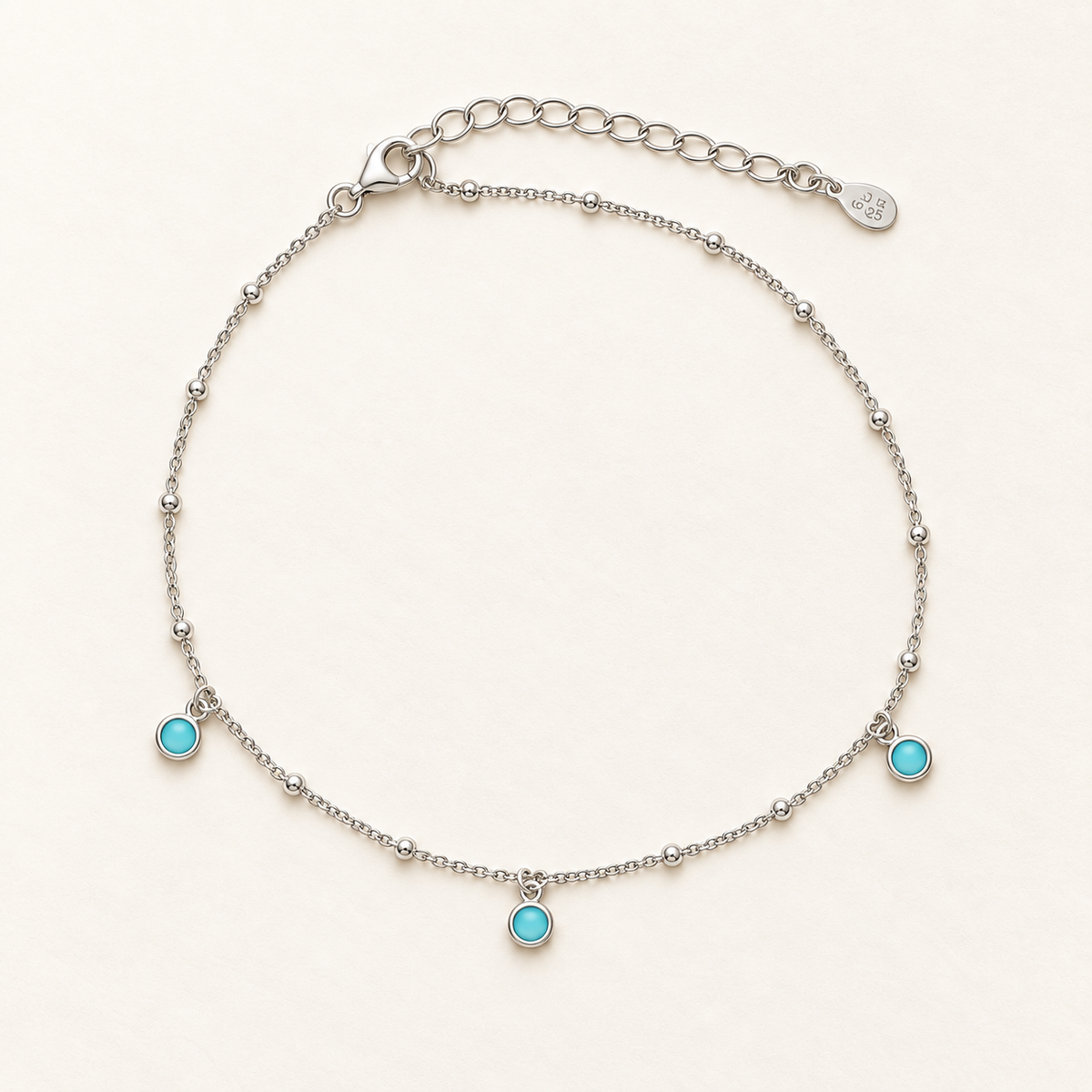 Emma 3 Stone Turquoise Anklet