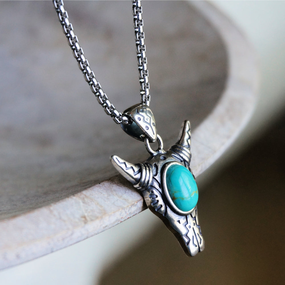 
                  
                    Cow Skull Turquoise Necklace
                  
                