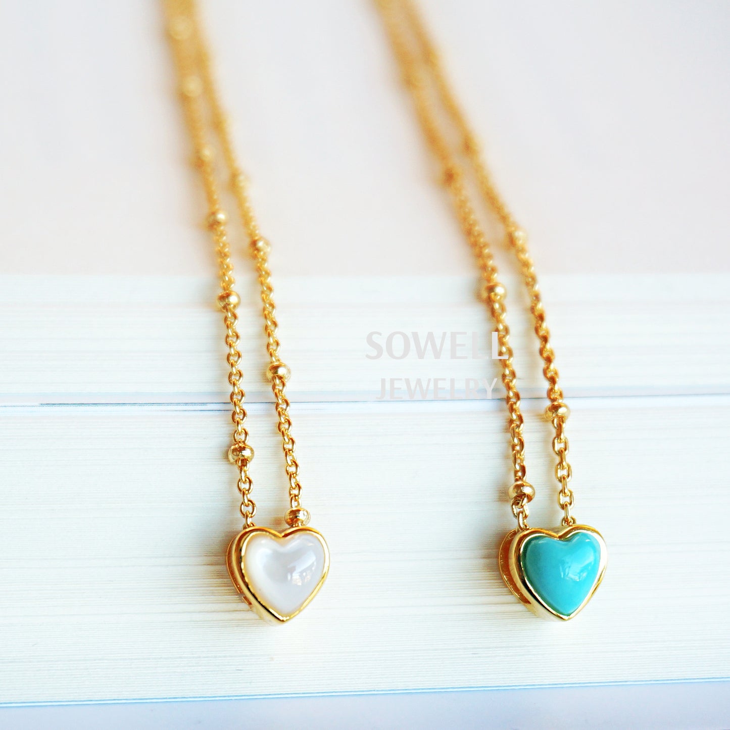 18K Gold Heart Necklace - Turquoise