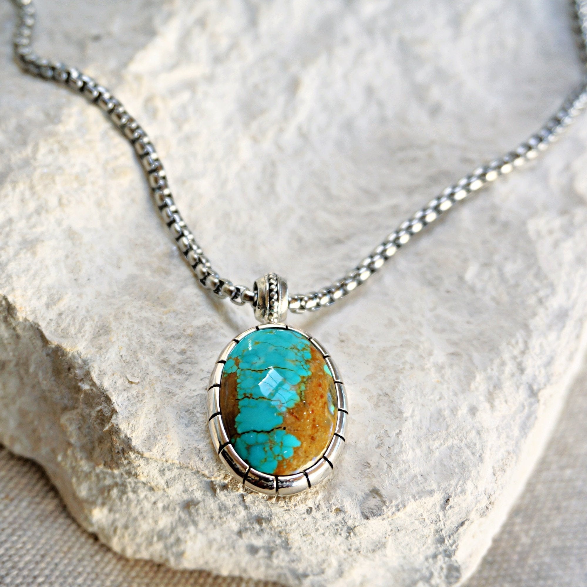 Number 8 Turquoise Pendant Necklace | Genuine Turquoise Sterling