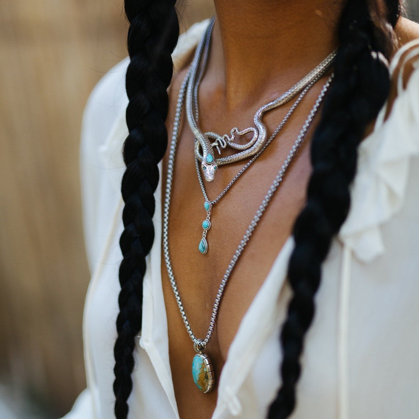 SOWELL JEWELRY Frida turquoise cascade necklace featuring a genuine blue stone set in handcrafted sterling silver.