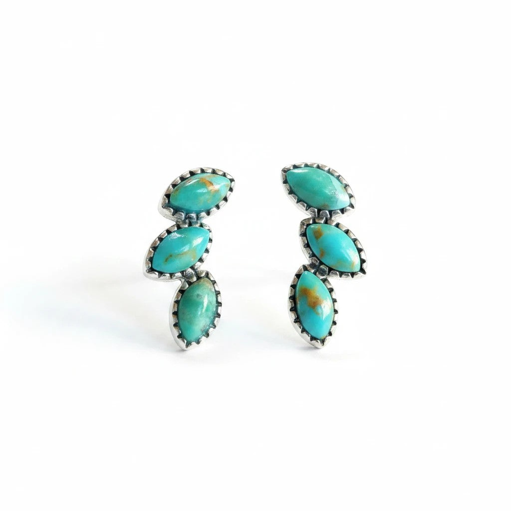 SOWELL JEWELRY Lyra turquoise earrings featuring three marquise-cut stones in handcrafted .925 sterling silver settings