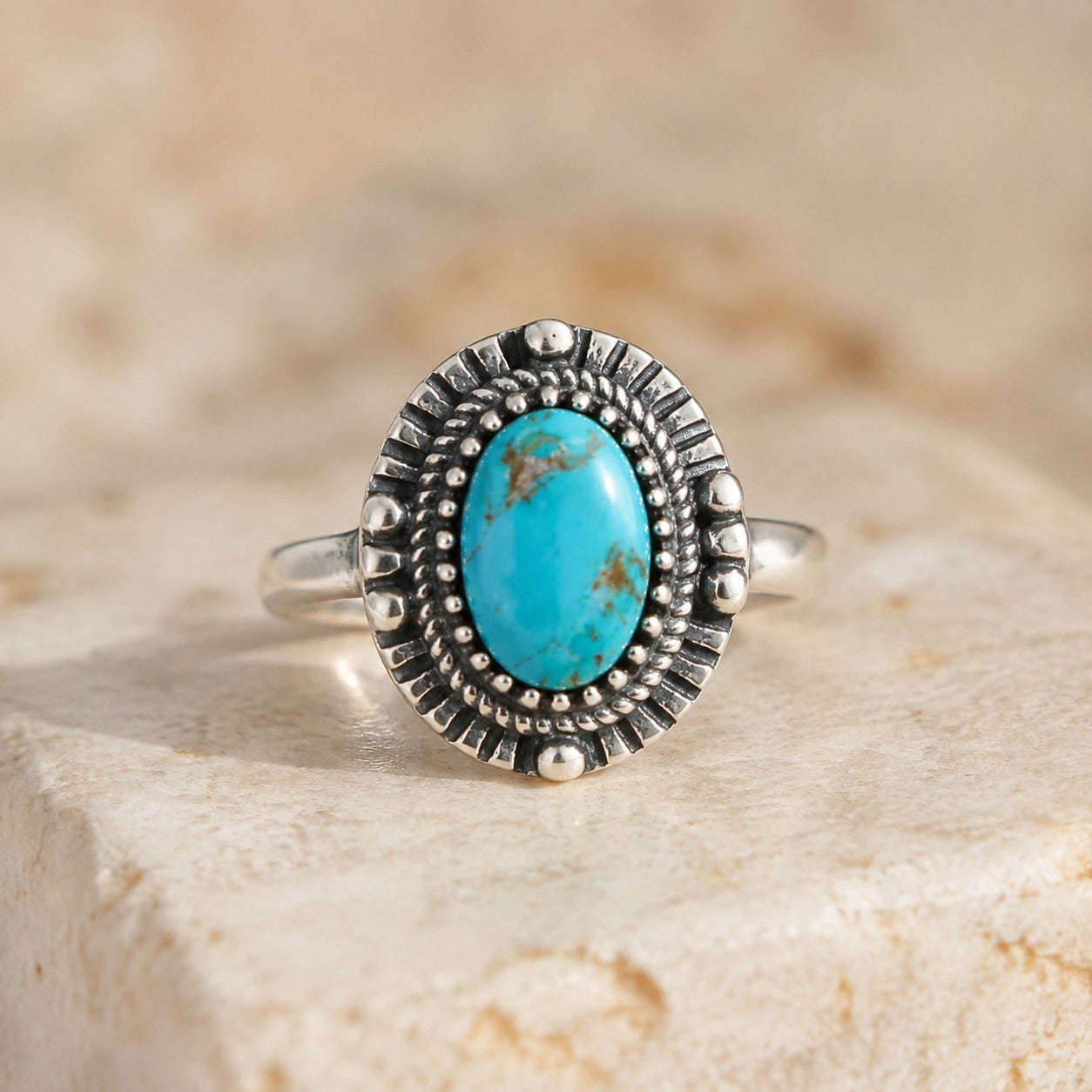 SOWELL JEWELRY Riley statement ring featuring a genuine turquoise stone in a handcrafted .925 sterling silver setting.