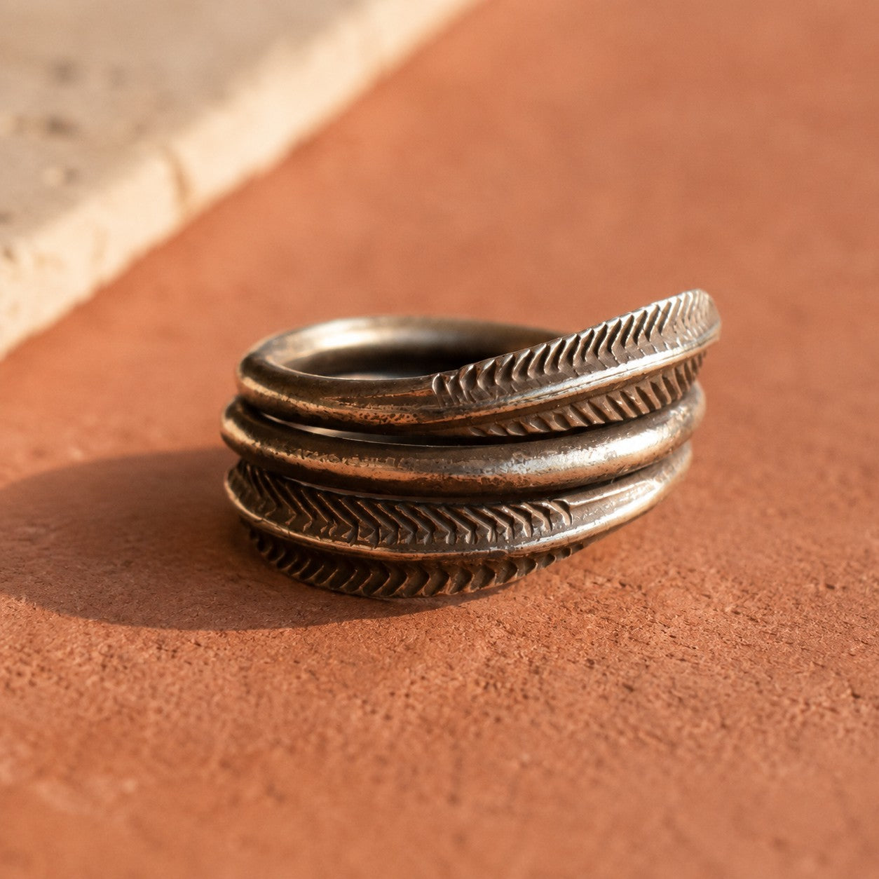 SOWELL JEWELRY handcrafted sterling silver leaf band ring with traditional hill tribe inspired textured detailing