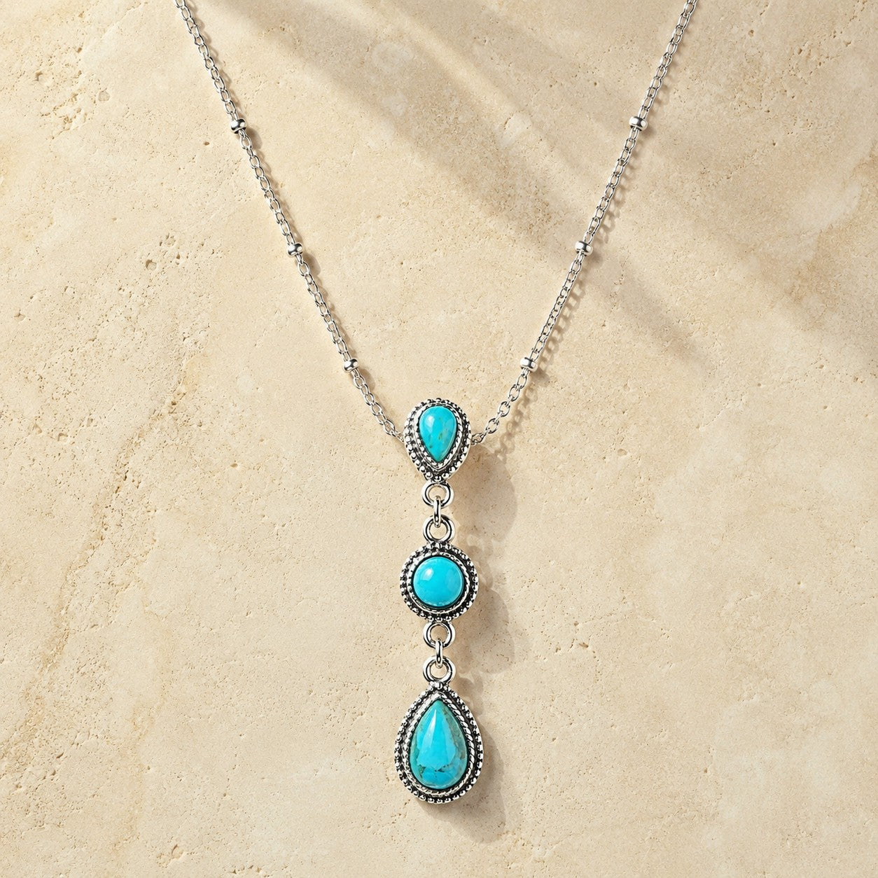 SOWELL JEWELRY Frida turquoise cascade necklace featuring three blue stones in handcrafted .925 sterling silver