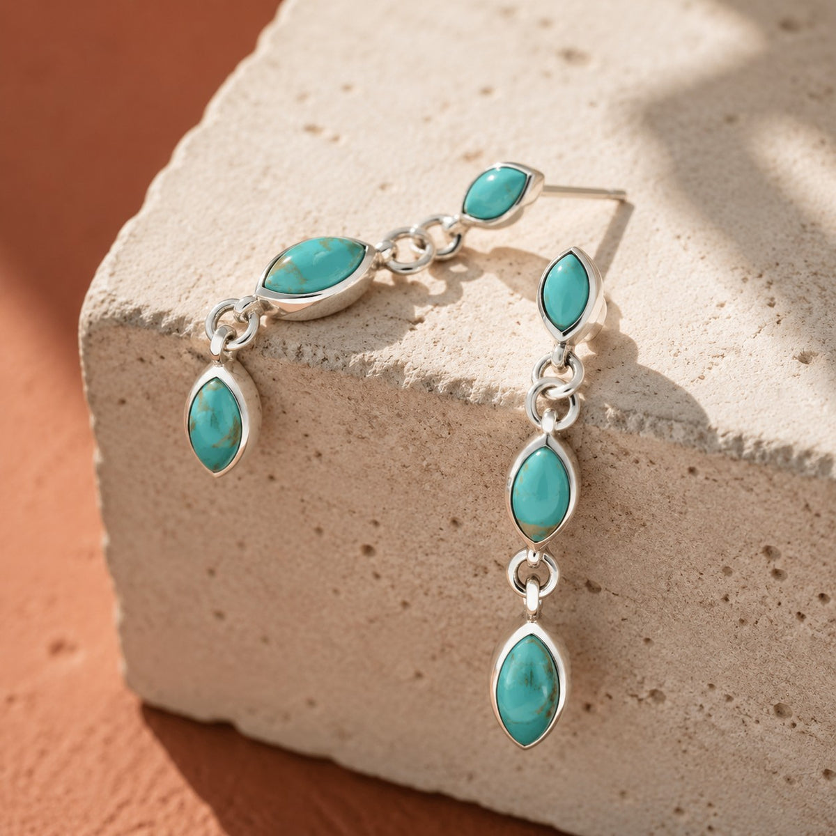 SOWELL JEWELRY Frida Cascade earrings featuring genuine blue turquoise stones set in handcrafted .925 sterling silver.