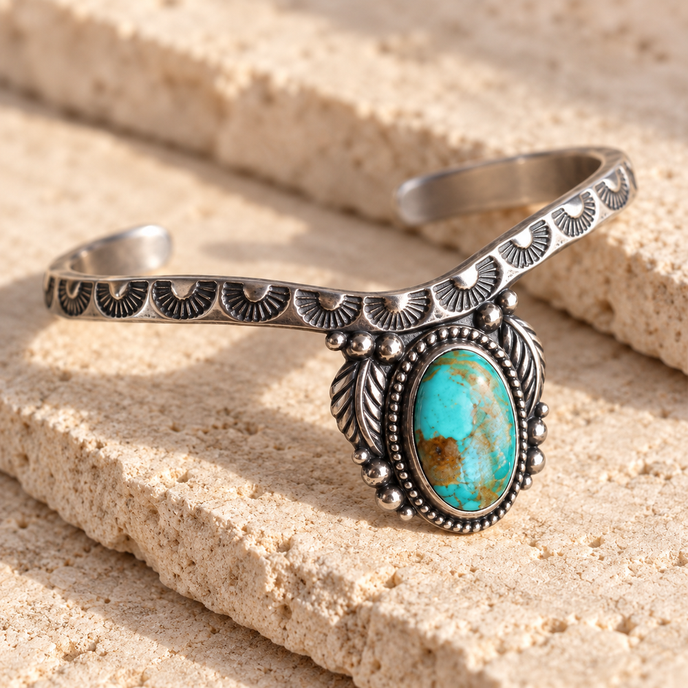 Abai Turquoise Cuff Bracelet | Genuine Turquoise Sterling Silver
