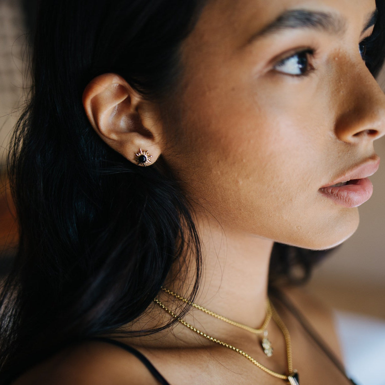 sunburst onyx gold earrings