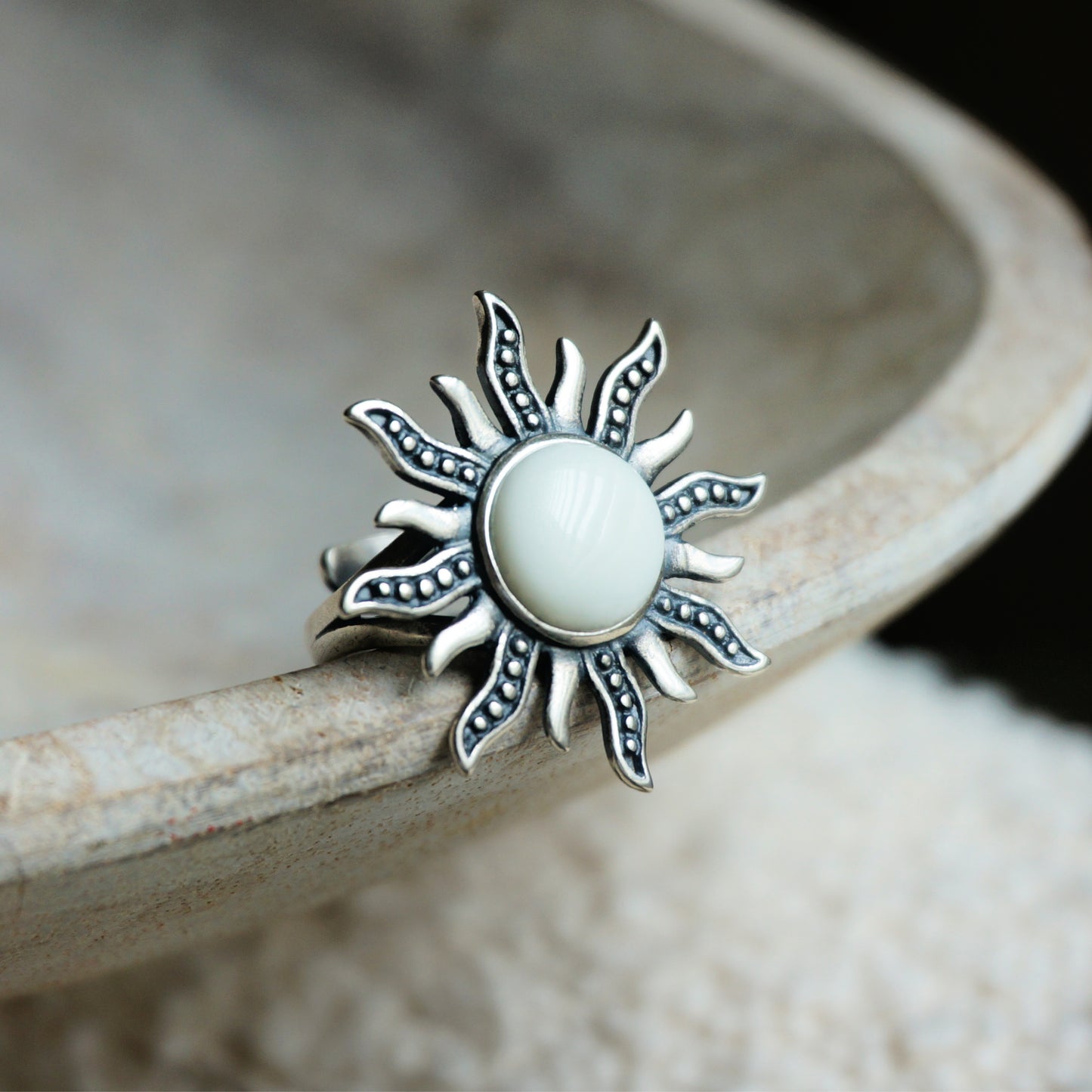 Sunburst Ring White Agate