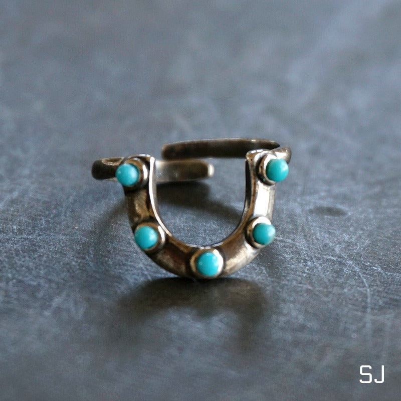 Load image into Gallery viewer, Horseshoe Turquoise Ring - SOWELL JEWELRY
