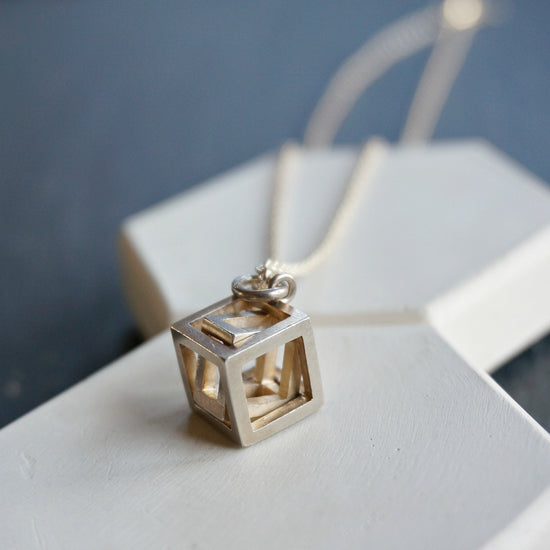 Load image into Gallery viewer, Silver Cube Pendant - SOWELL JEWELRY
