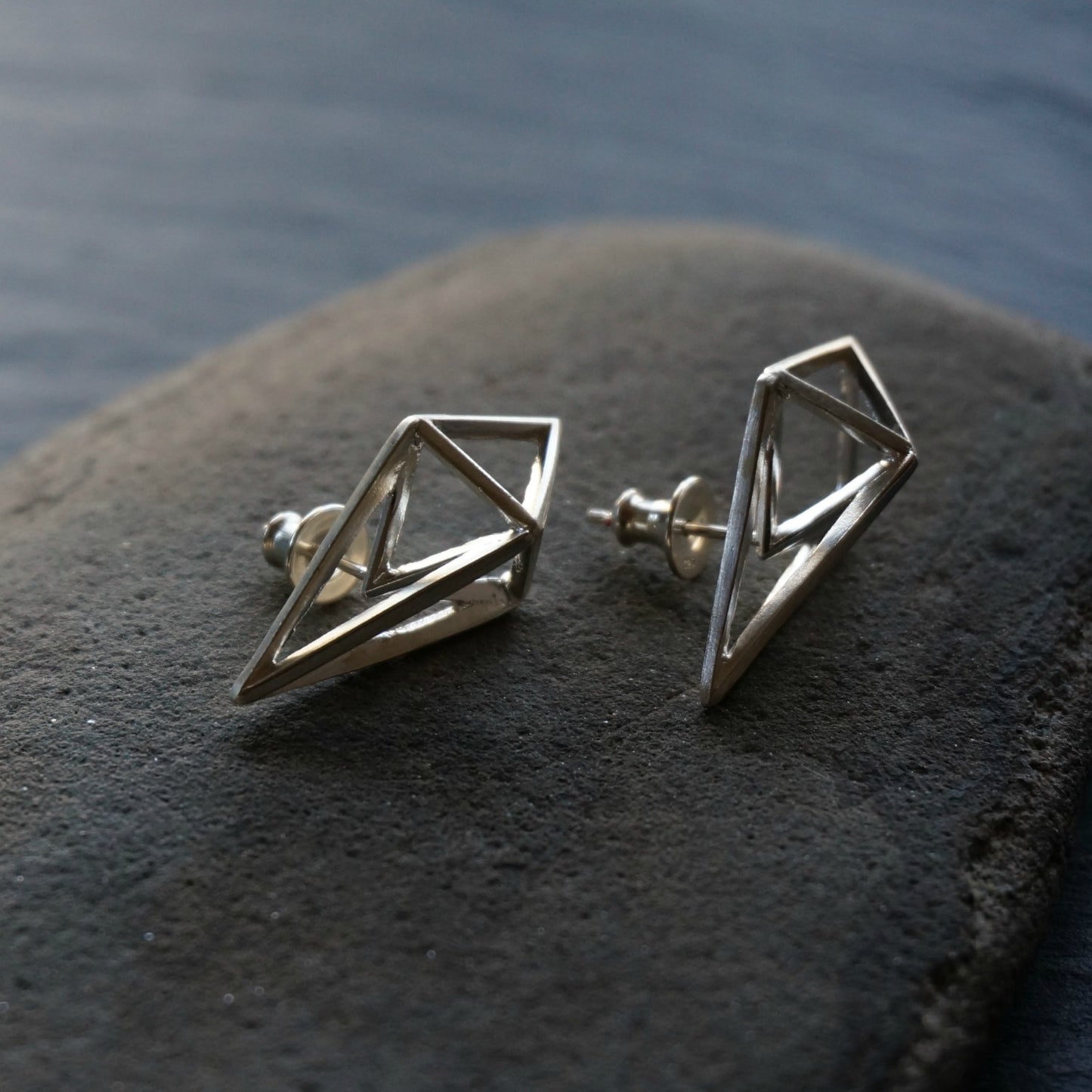 Load image into Gallery viewer, Rhombus Silver Stud Earrings - SOWELL JEWELRY
