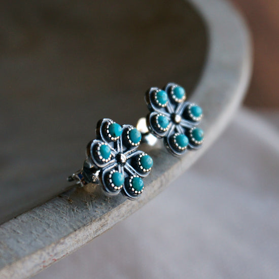 Load image into Gallery viewer, Turquoise Iris Stud Earrings - SOWELL JEWELRY
