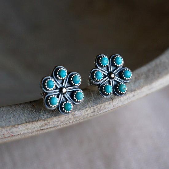 Turquoise Iris Stud Earrings - SOWELL JEWELRY