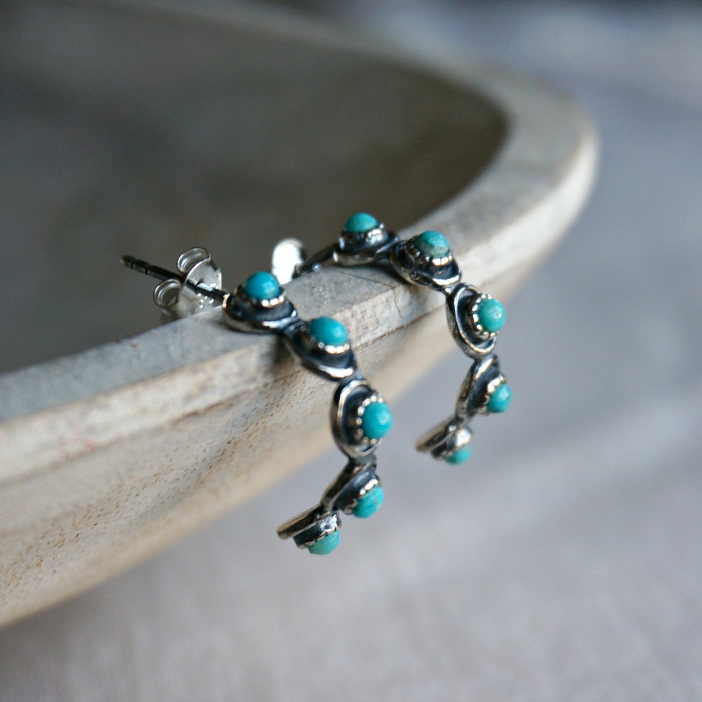 Load image into Gallery viewer, Sam Turquoise Hoop Earrings - SOWELL JEWELRY

