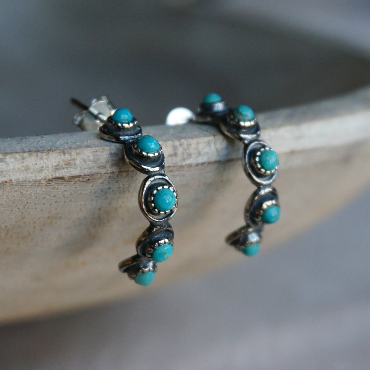 Load image into Gallery viewer, Sam Turquoise Hoop Earrings - SOWELL JEWELRY
