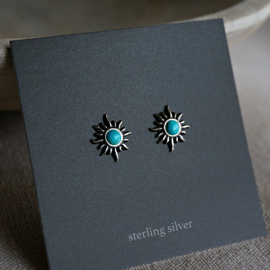 Load image into Gallery viewer, Sunburst Turquoise Earrings - SOWELL JEWELRY
