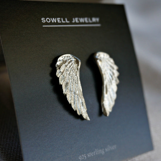 Load image into Gallery viewer, Silver Wing Post Earrings - SOWELL JEWELRY

