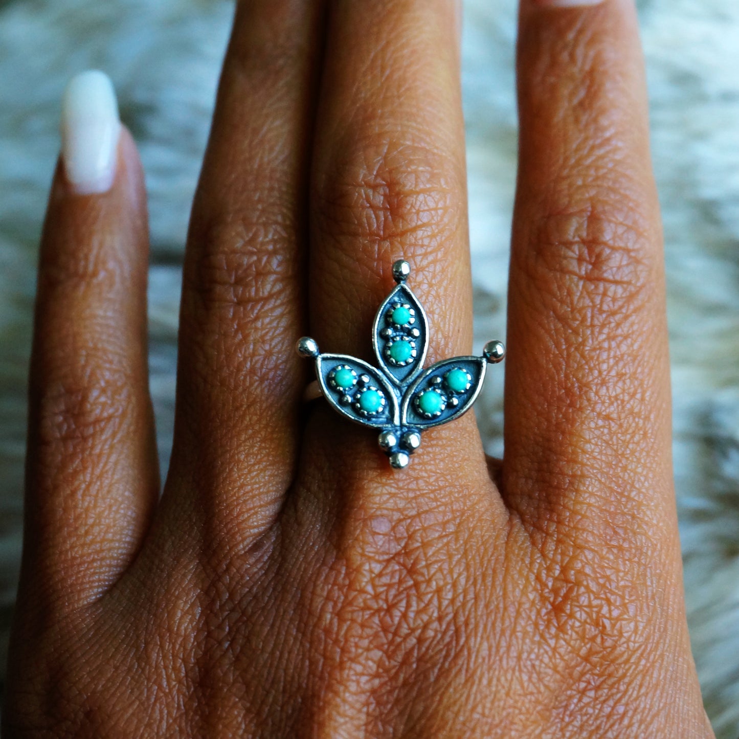 Load image into Gallery viewer, Cactus Flower Turquoise Ring - SOWELL JEWELRY
