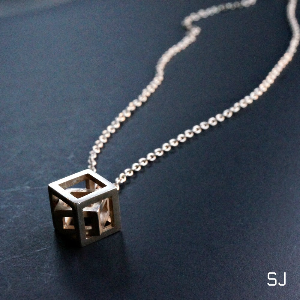 Load image into Gallery viewer, Silver Cube Pendant - SOWELL JEWELRY
