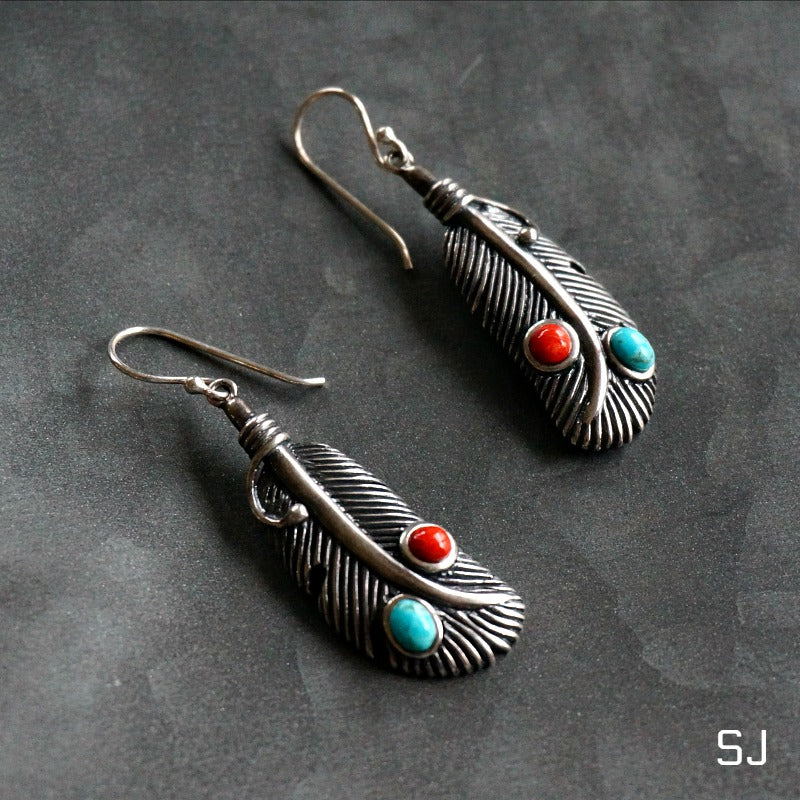 
                  
                    Navajo Turquoise Feather Earrings - SOWELL JEWELRY
                  
                