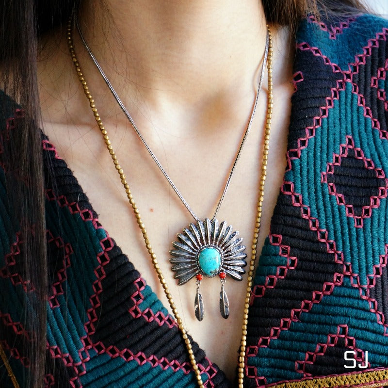 Load image into Gallery viewer, Headdress Turquoise Necklace - SOWELL JEWELRY
