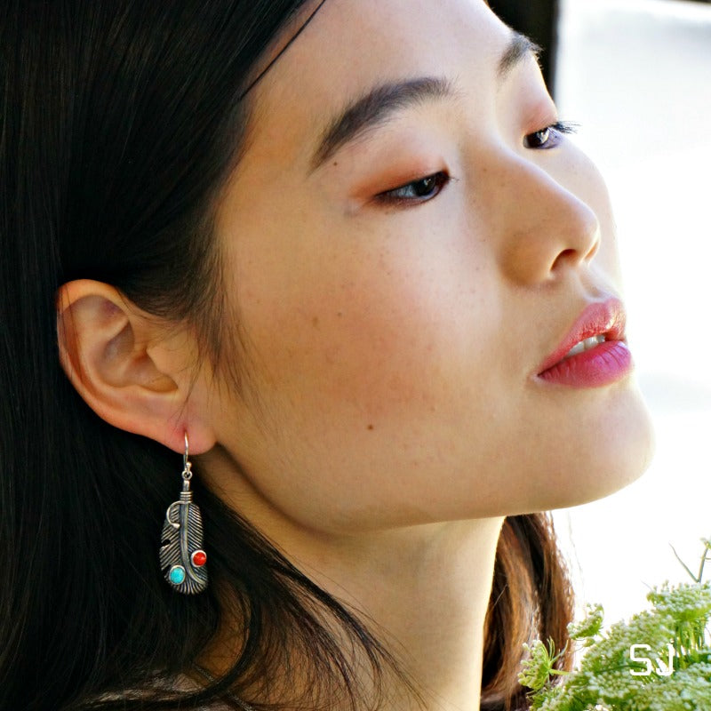 
                  
                    Navajo Turquoise Feather Earrings - SOWELL JEWELRY
                  
                