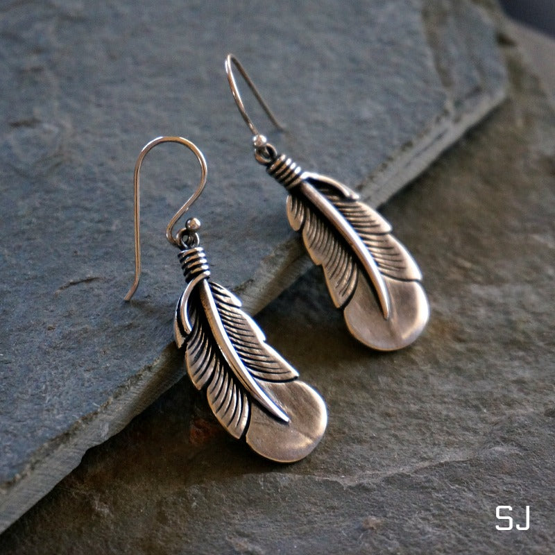 Silver Feather Earrings - SOWELL JEWELRY