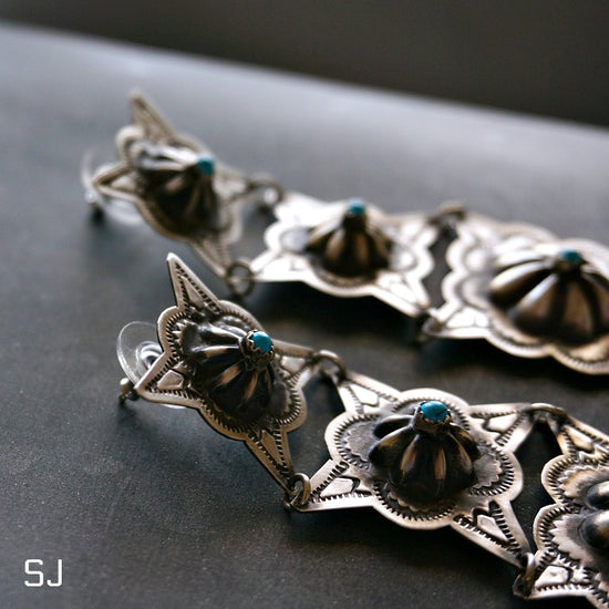 Squash Blossom Turquoise Earrings - SOWELL JEWELRY