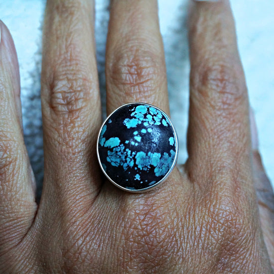 R12 Spiderweb Turquoise Solitaire Ring - SOWELL JEWELRY