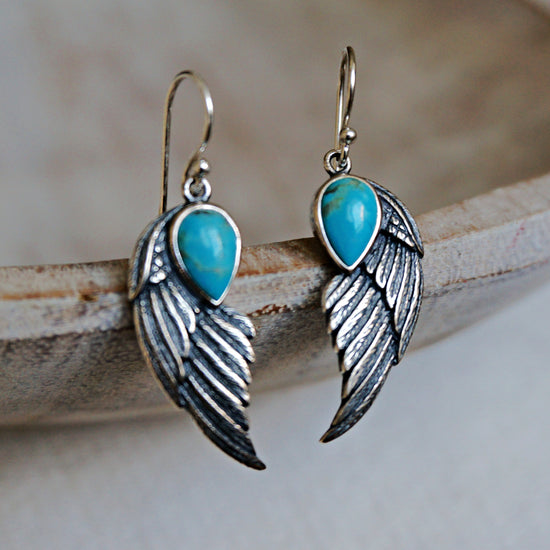 Load image into Gallery viewer, Eagle Wing Turquoise Earrings - SOWELL JEWELRY
